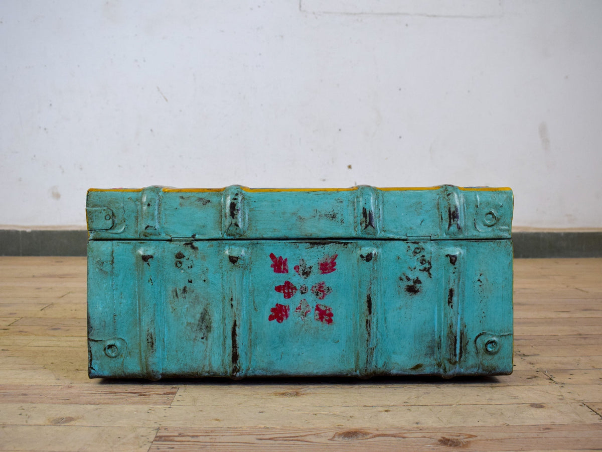 Vintage Indian Hand Painted Metal Travel Trunk Chest
