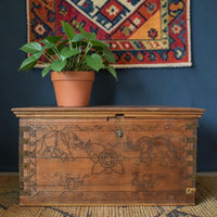 Vintage Rustic Indian Wooden Metal Bound carved Chest Box Coffee Table