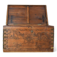 Vintage Rustic Indian Wooden Metal Bound carved Chest Box Coffee Table