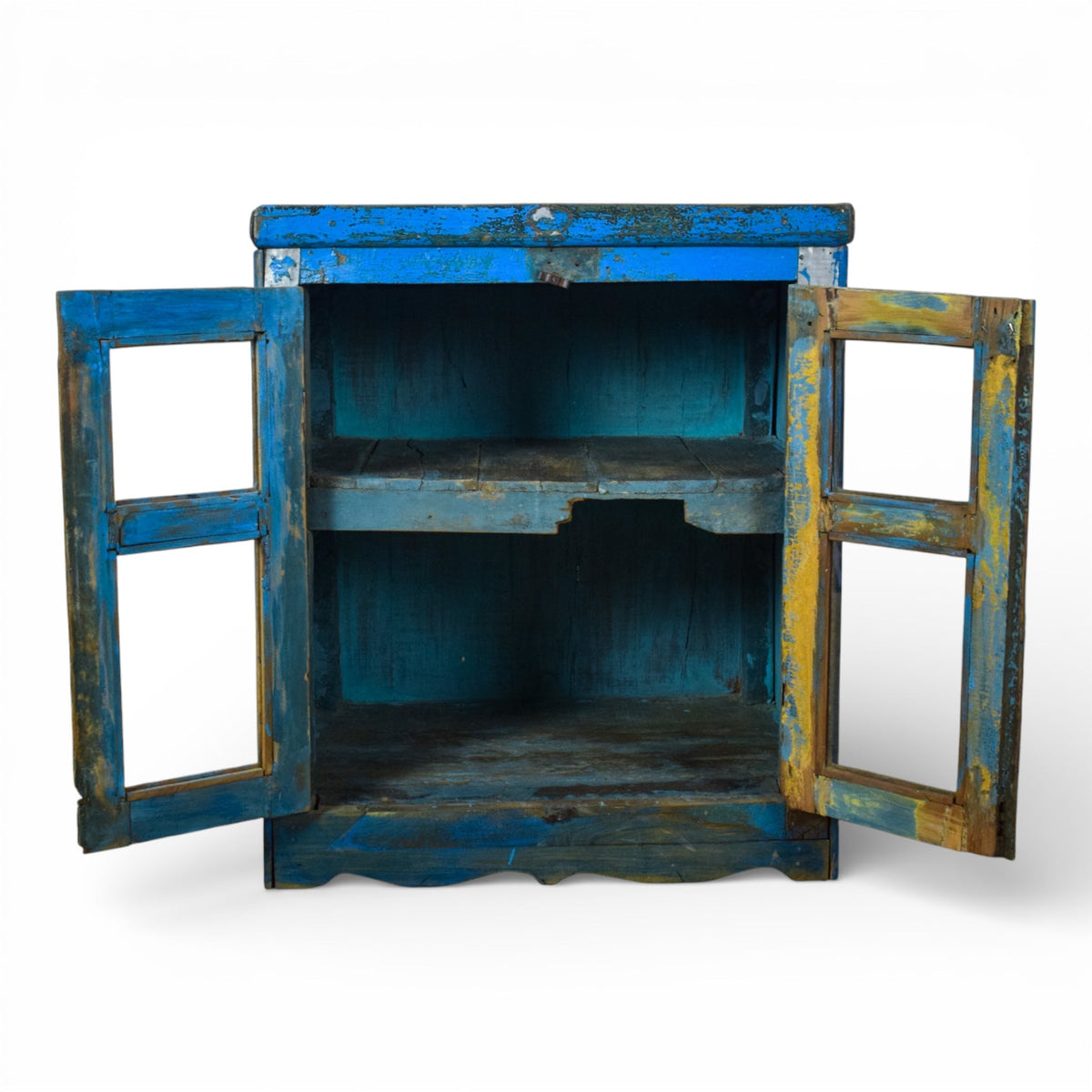 Vintage Worn Painted Rustic Cupboard Cabinet