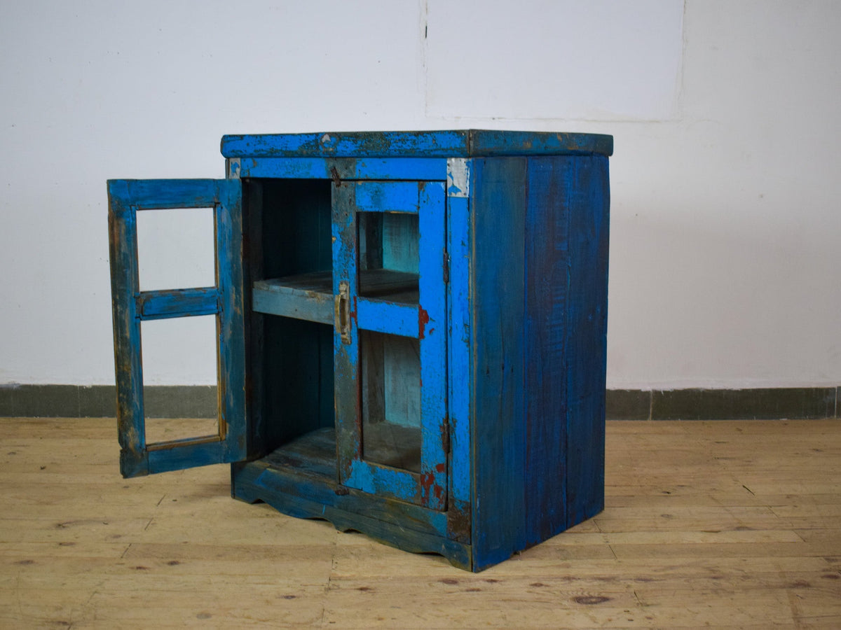 Vintage Worn Painted Rustic Cupboard Cabinet