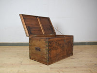 Vintage Rustic Indian Wooden Metal Bound carved Chest Box Coffee Table