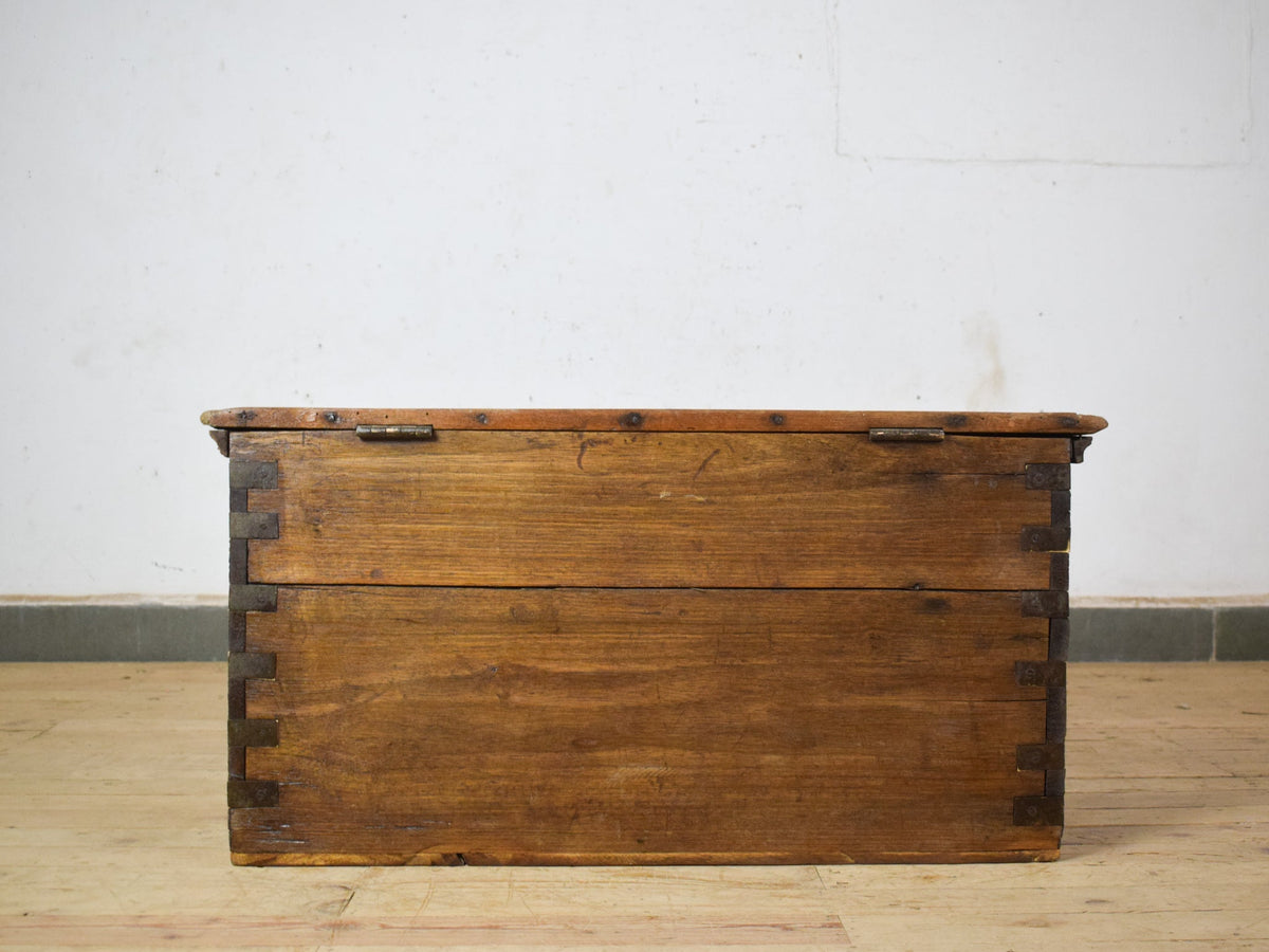 Vintage Rustic Indian Wooden Metal Bound carved Chest Box Coffee Table