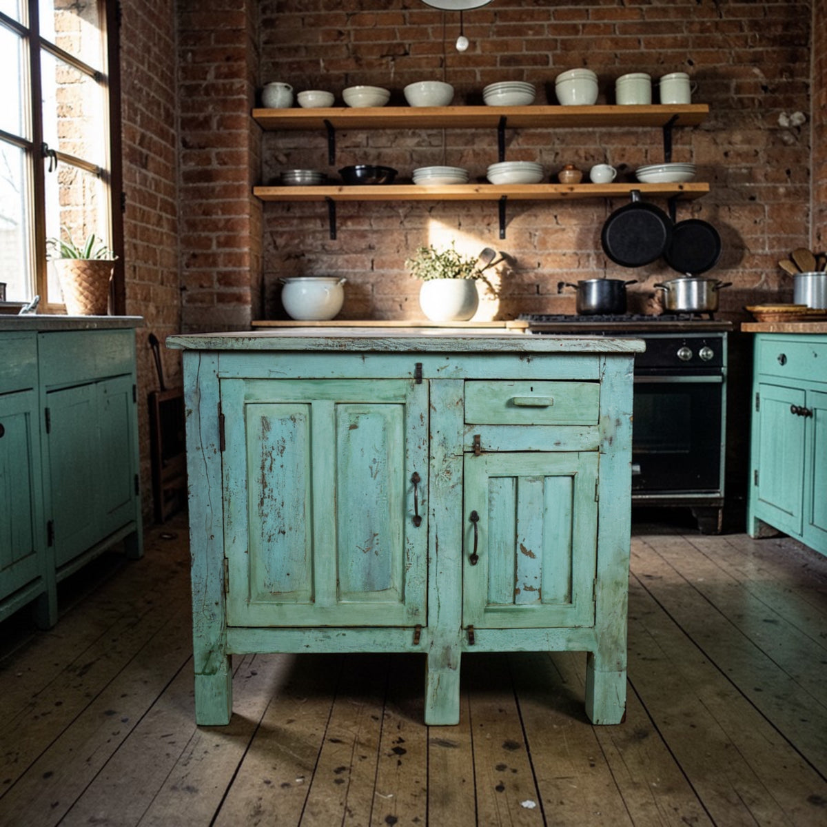 Vintage Painted Kitchen Island Cupboard Cabinet