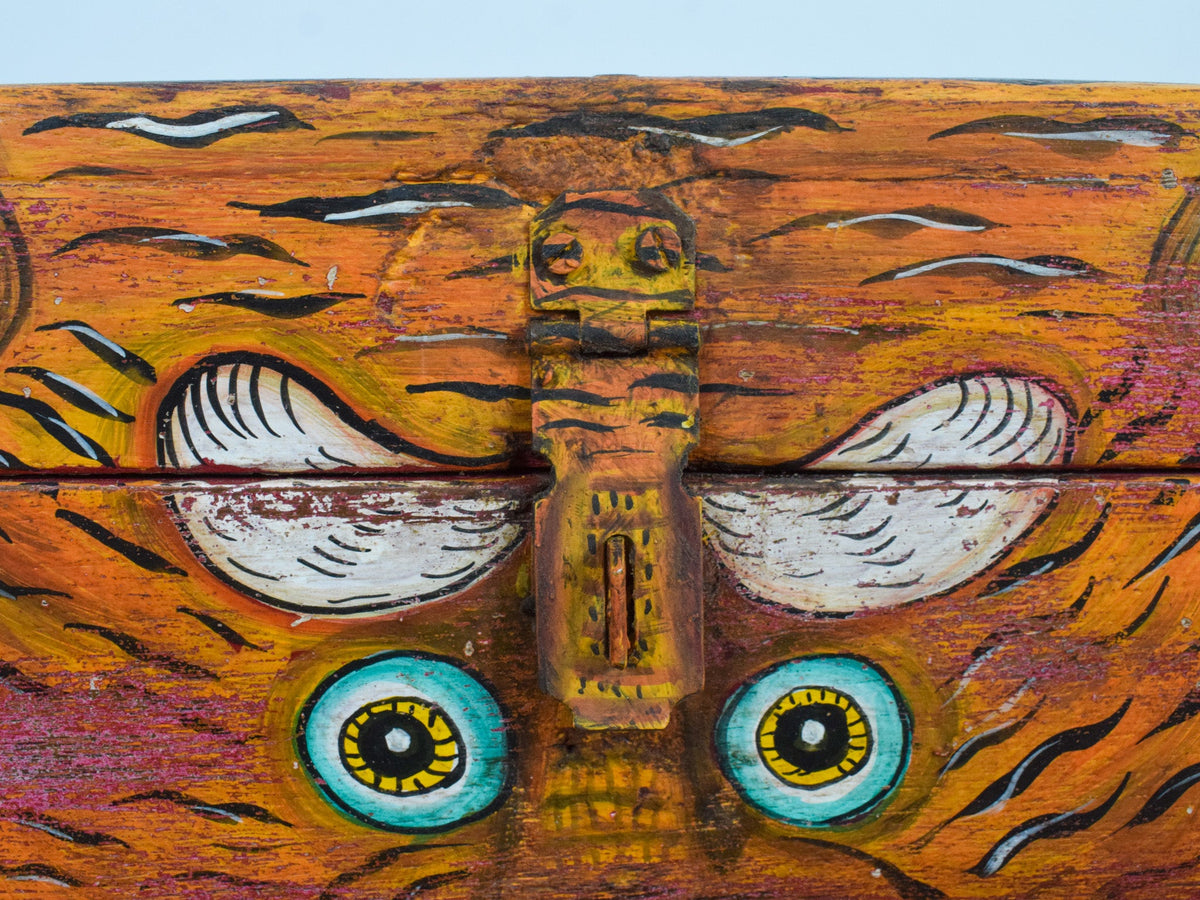 Hand Painted Vintage Chest Trunk Box Tiger