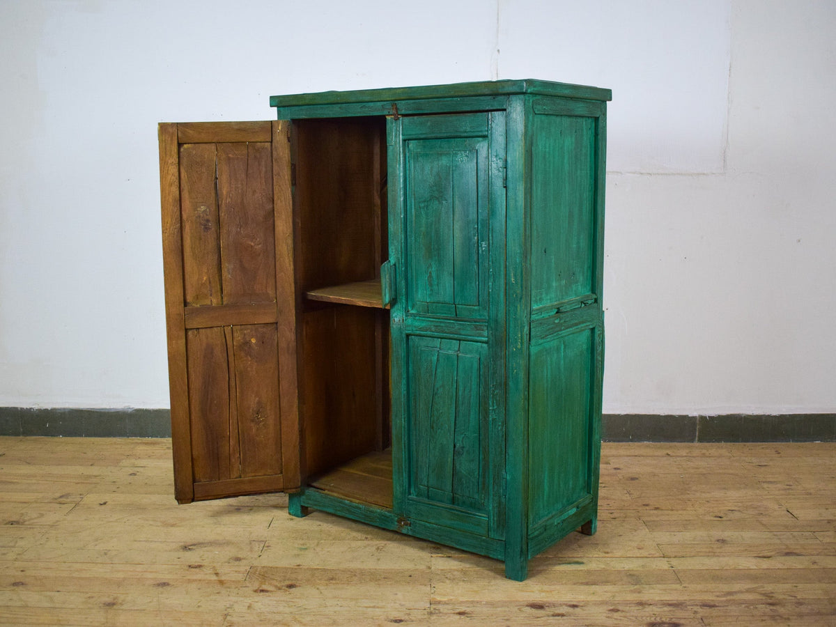 Vintage Worn Painted Rustic Cupboard Cabinet
