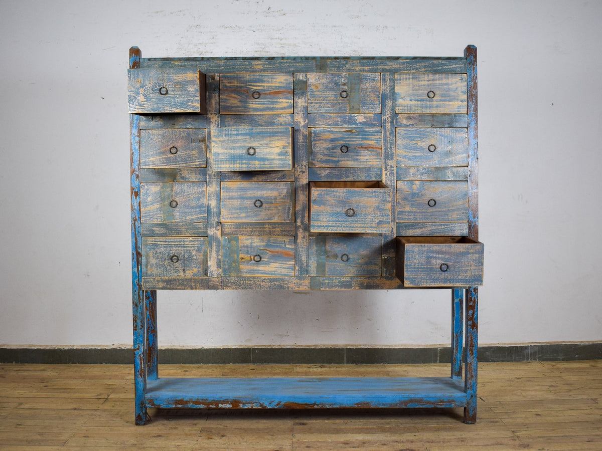 Vintage Solid Wood Rustic Multi Drawers Apothecary Shop Cabinet