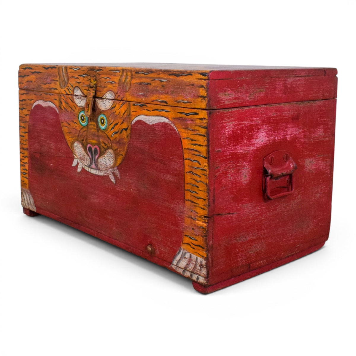 Hand Painted Vintage Chest Trunk Box Tiger