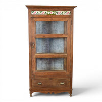 Vintage Wooden Display Cupboard Cabinet With Vintage Tile Decoration