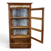 Vintage Wooden Display Cupboard Cabinet With Vintage Tile Decoration