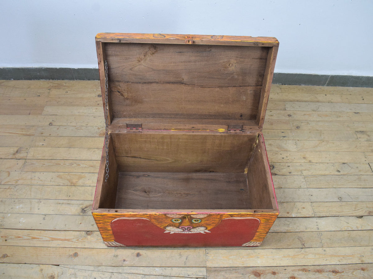 Hand Painted Vintage Chest Trunk Box Tiger
