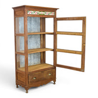 Vintage Wooden Display Cupboard Cabinet With Vintage Tile Decoration