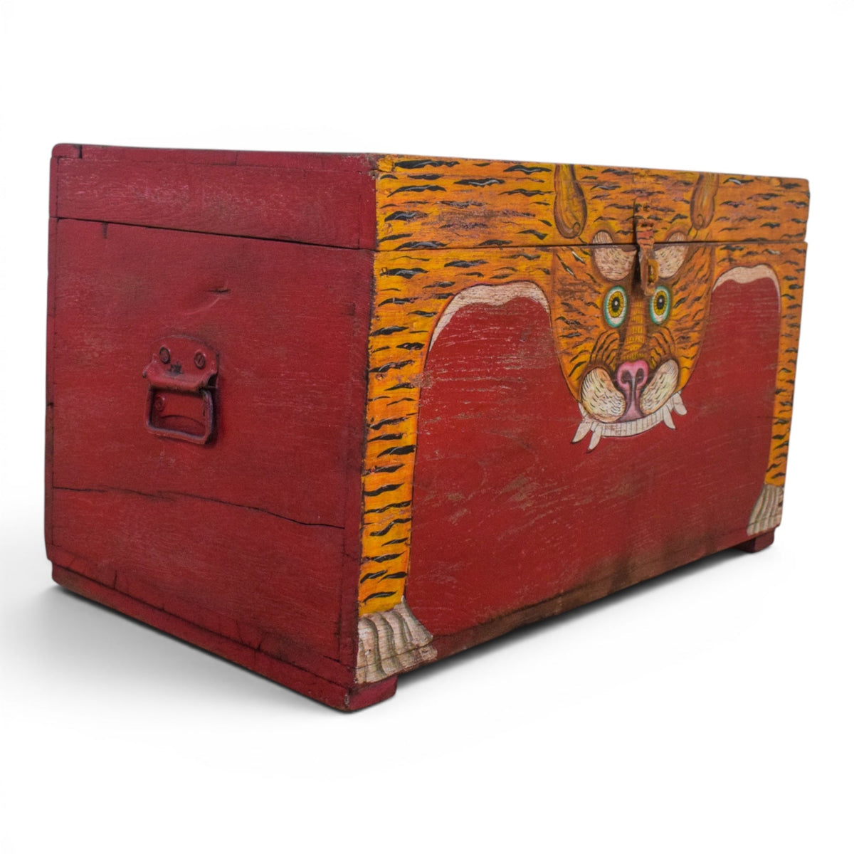 Hand Painted Vintage Chest Trunk Box Tiger