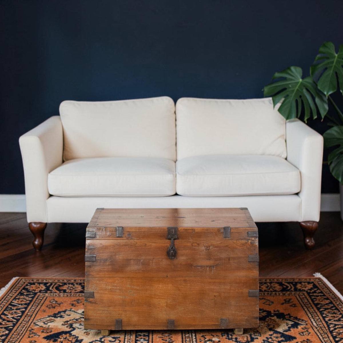 Vintage Rustic Wooden Metal Bound Chest Box Coffee Table
