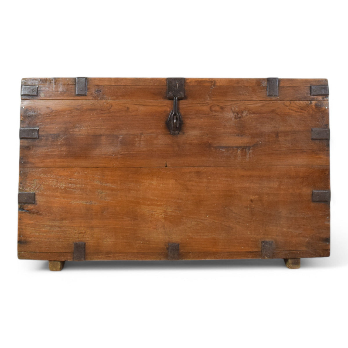 Vintage Rustic Wooden Metal Bound Chest Box Coffee Table