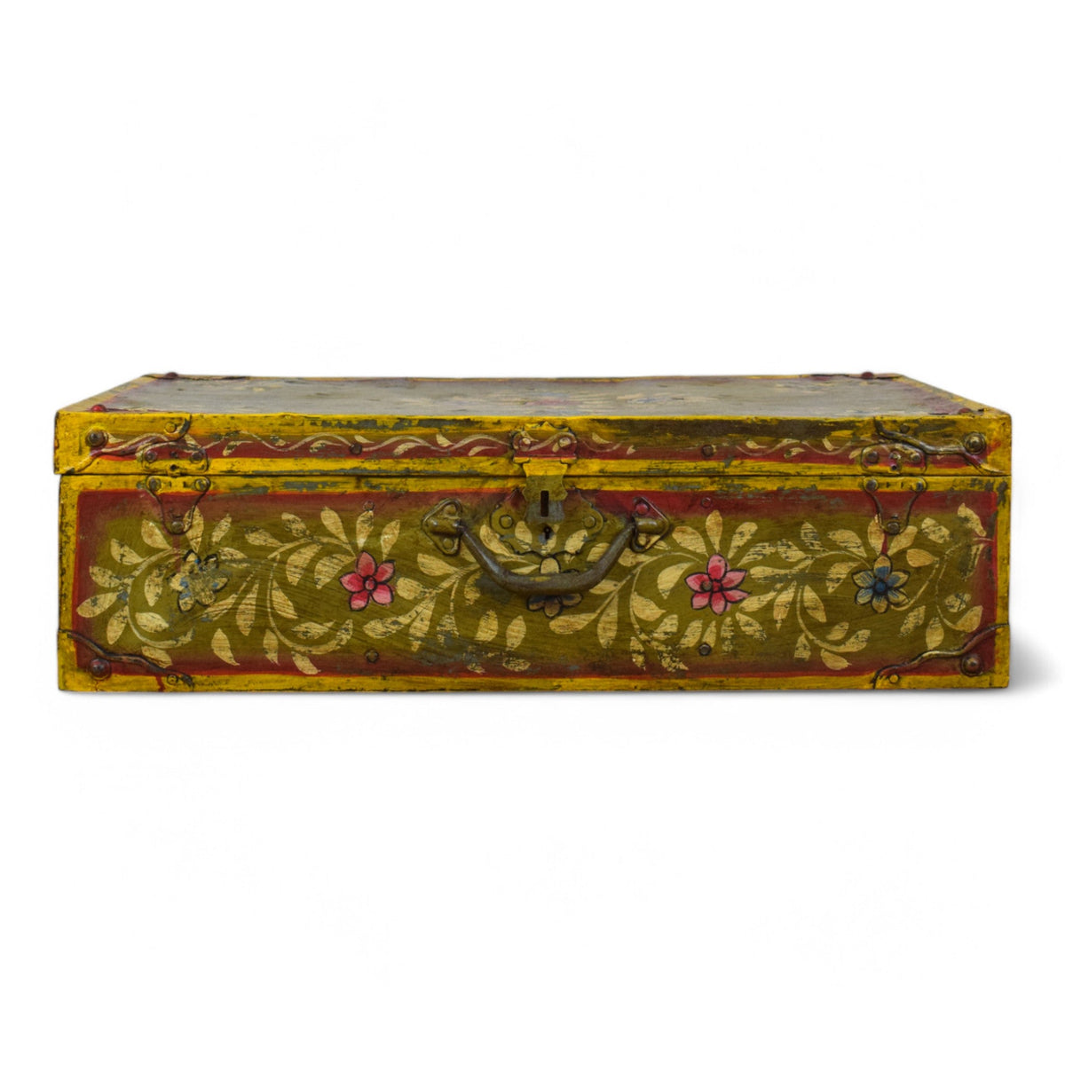 Vintage Indian Hand Painted Metal Travel Trunk Chest