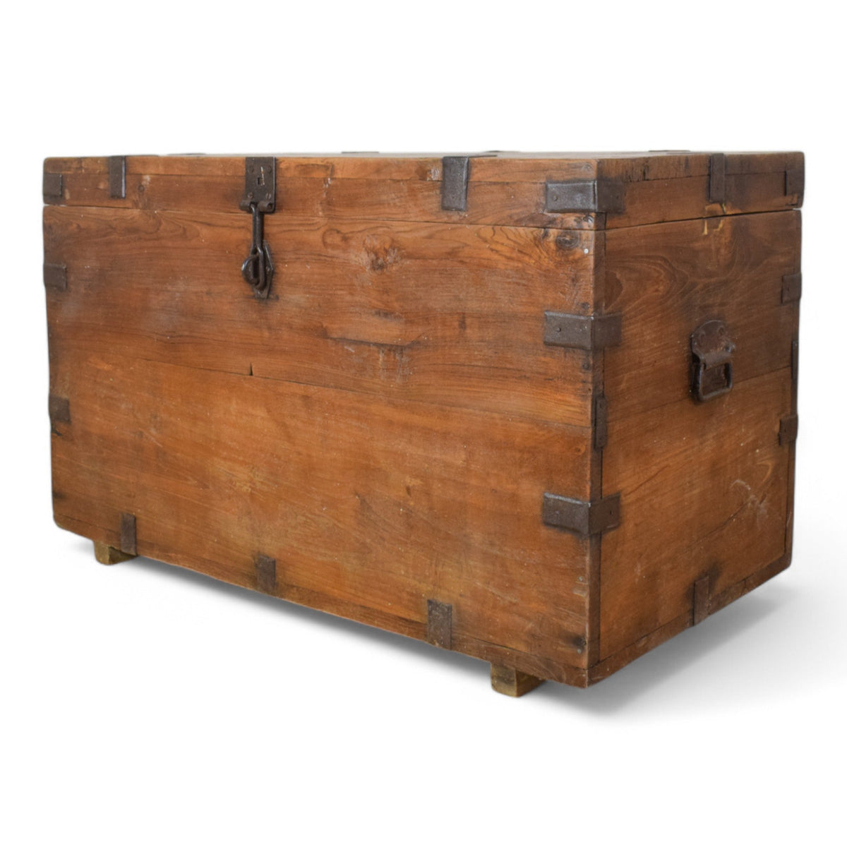 Vintage Rustic Wooden Metal Bound Chest Box Coffee Table