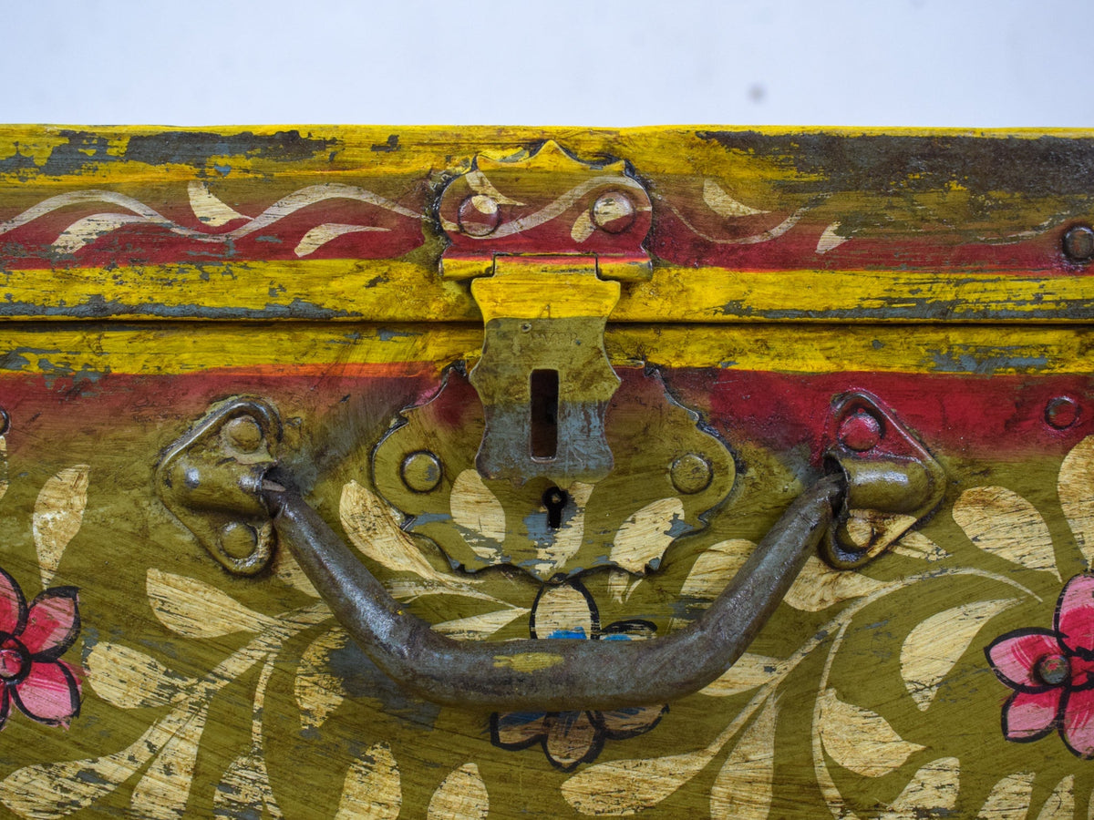 Vintage Indian Hand Painted Metal Travel Trunk Chest