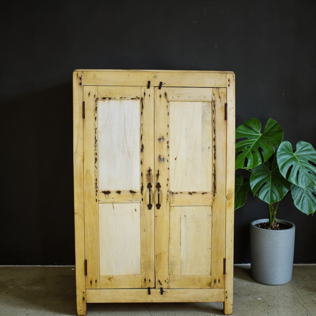Vintage Bleached Rustic Kitchen Cupboard Cabinet