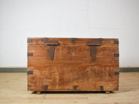 Vintage Rustic Wooden Metal Bound Chest Box Coffee Table