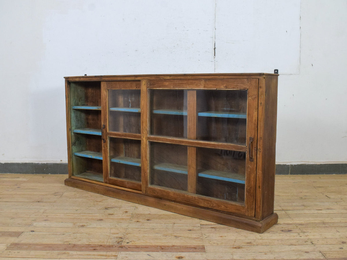 Vintage Wooden Kitchen Wall Cupboard Cabinet Sliding Doors