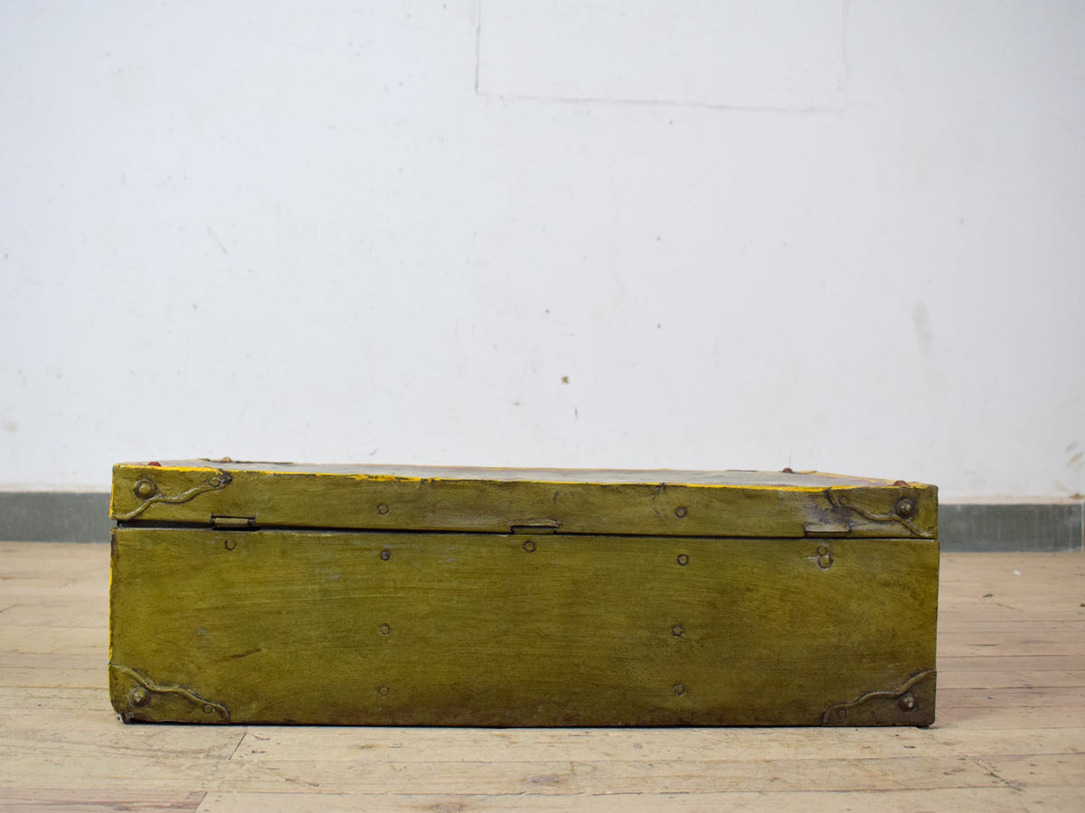 Vintage Indian Hand Painted Metal Travel Trunk Chest