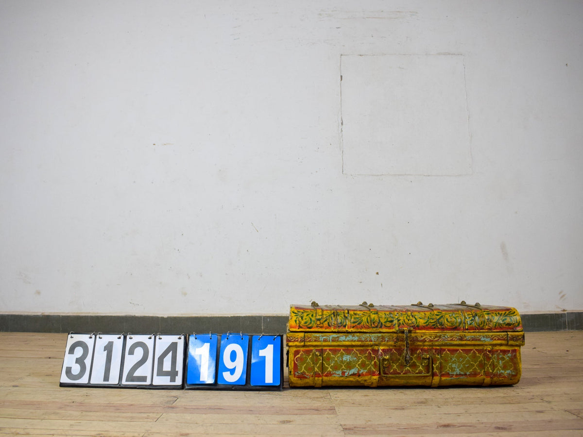 Vintage Indian Hand Painted Metal Travel Trunk Chest