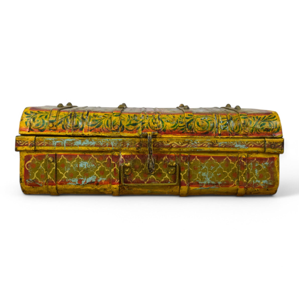 Vintage Indian Hand Painted Metal Travel Trunk Chest