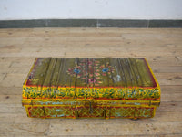 Vintage Indian Hand Painted Metal Travel Trunk Chest