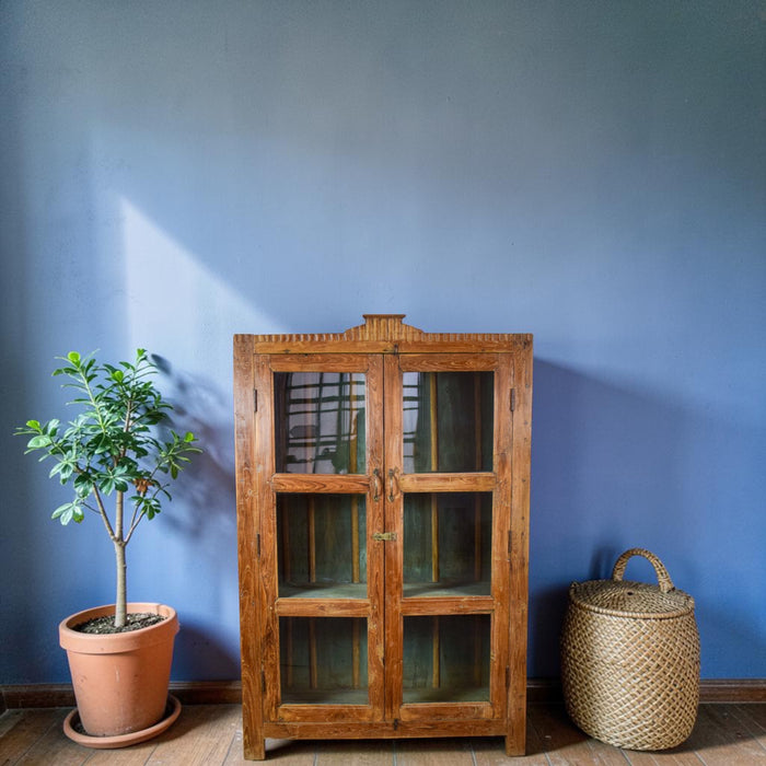 Vintage Rustic Wood and Metal Cupboard Cabinet