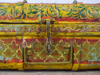 Vintage Indian Hand Painted Metal Travel Trunk Chest