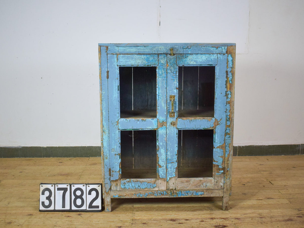 Vintage Worn Painted Rustic Cupboard Cabinet