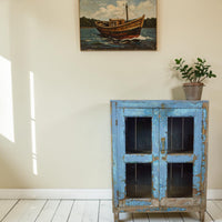 Vintage Worn Painted Rustic Cupboard Cabinet