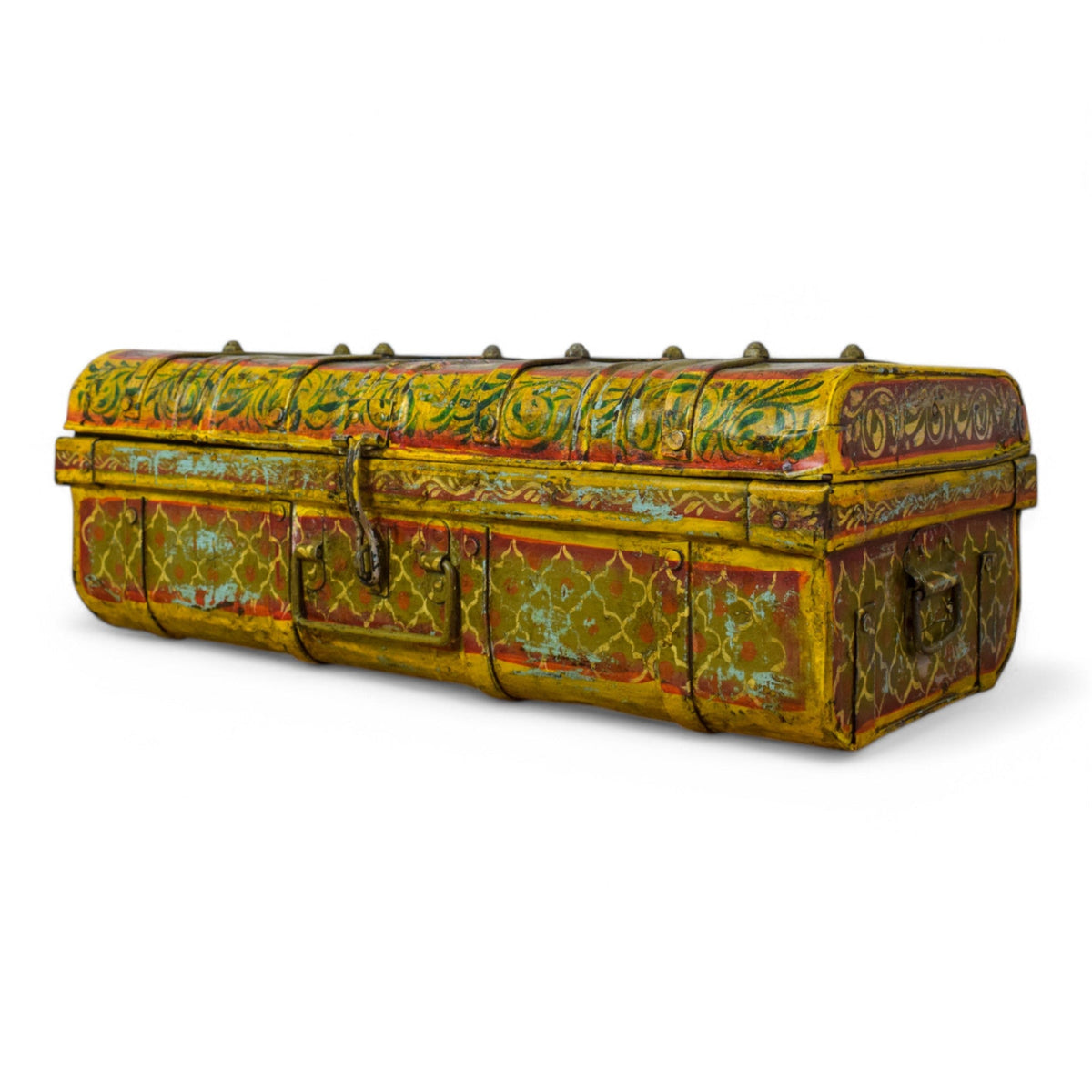 Vintage Indian Hand Painted Metal Travel Trunk Chest