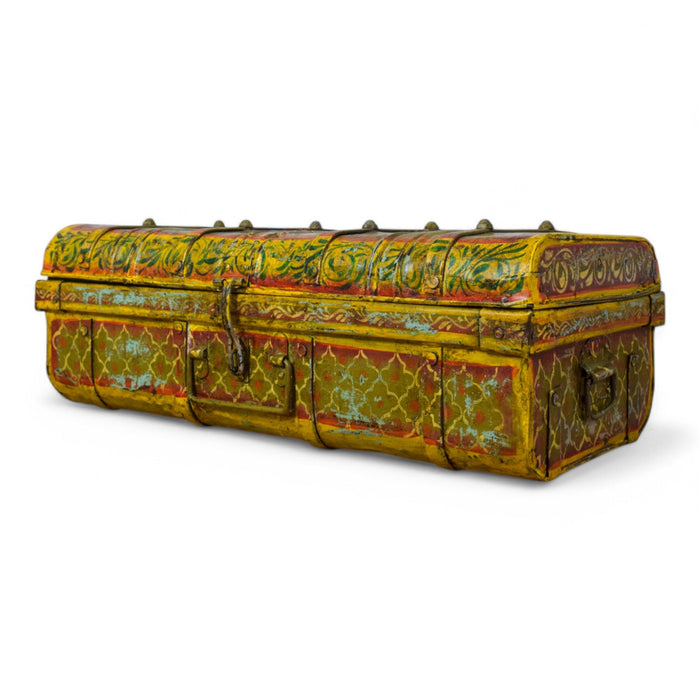 Vintage Indian Hand Painted Metal Travel Trunk Chest