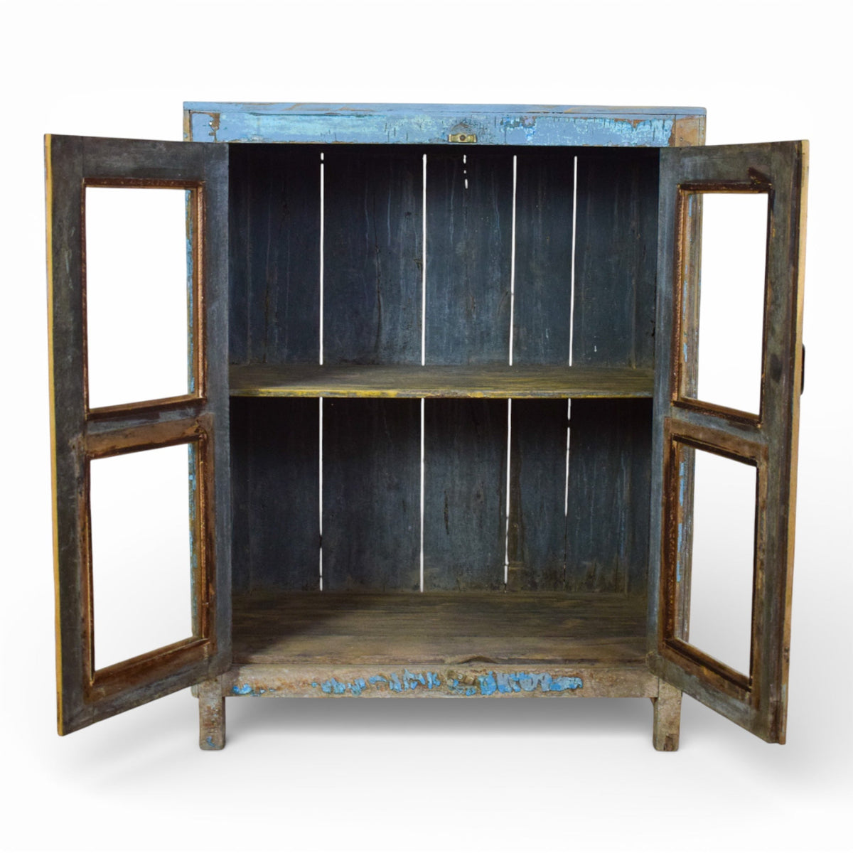 Vintage Worn Painted Rustic Cupboard Cabinet