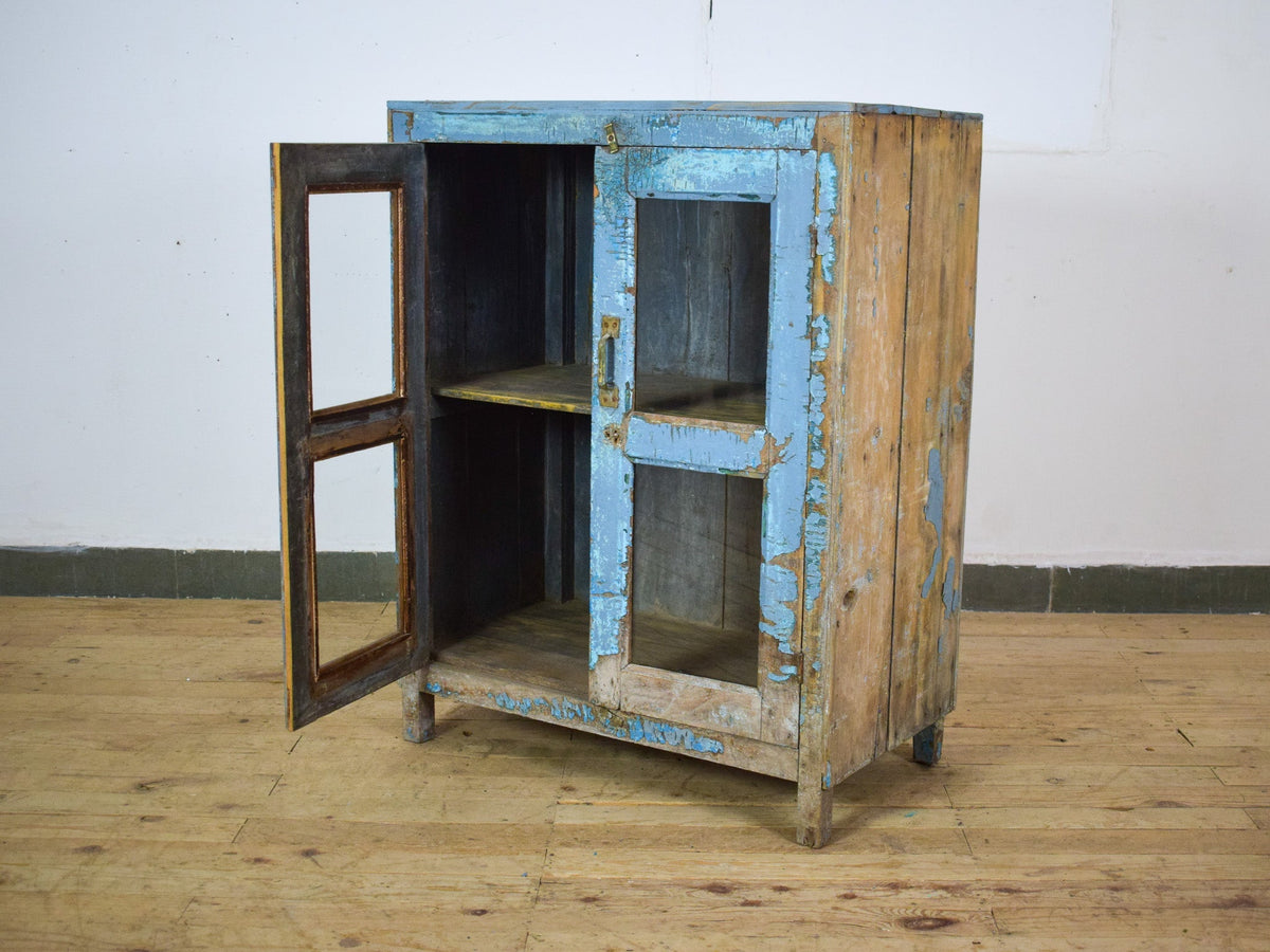 Vintage Worn Painted Rustic Cupboard Cabinet