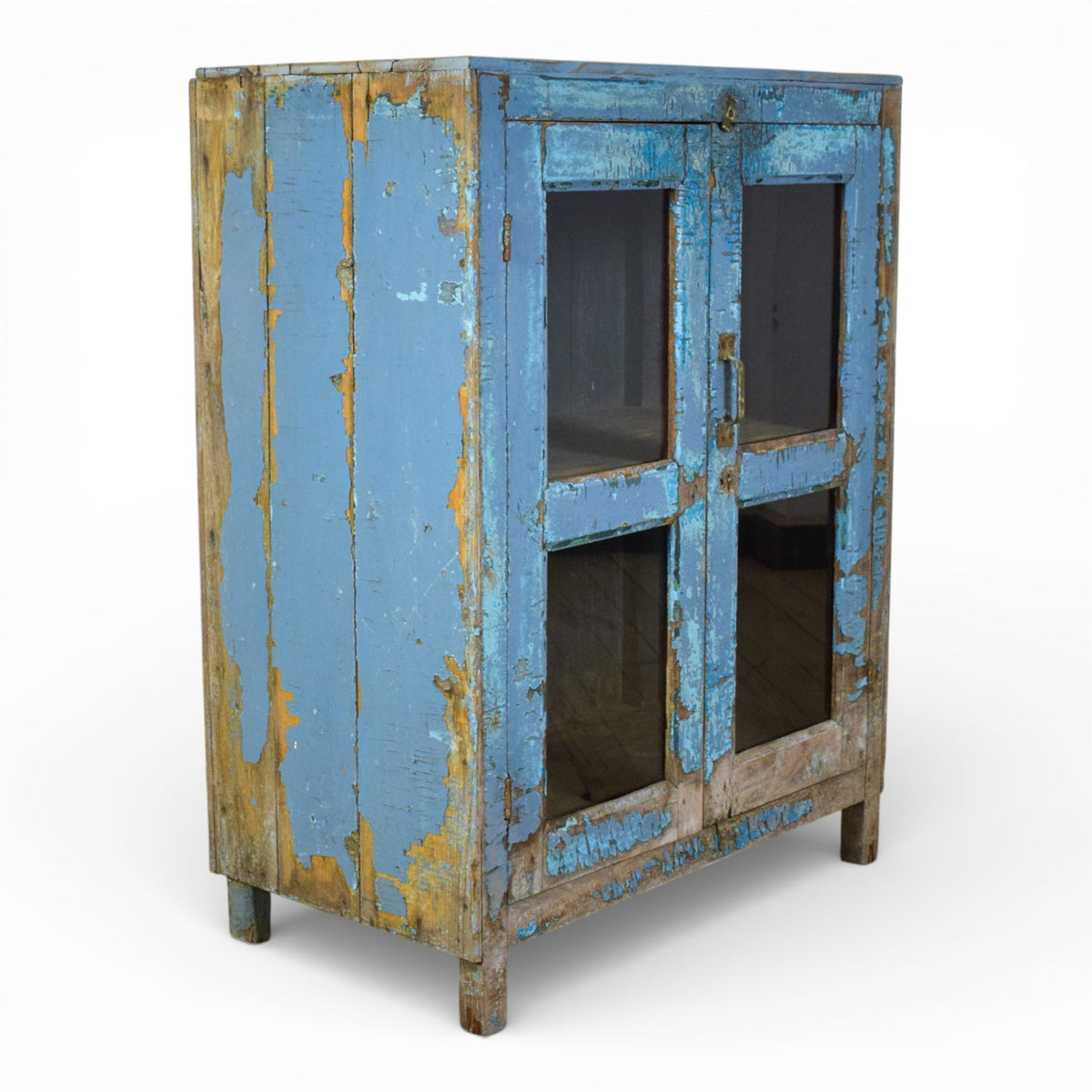 Vintage Worn Painted Rustic Cupboard Cabinet