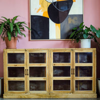Vintage Rustic Bleached Wood Cupboard Cabinet Sideboard