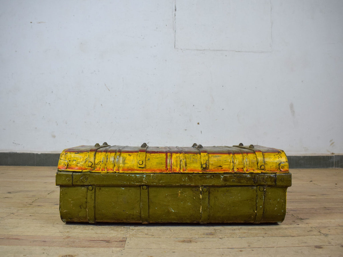 Vintage Indian Hand Painted Metal Travel Trunk Chest