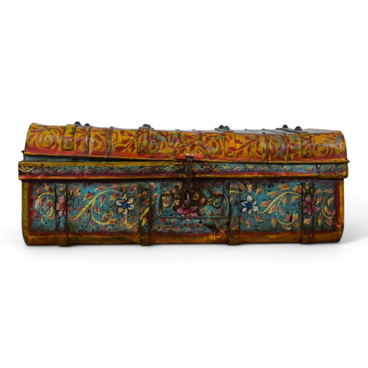 Vintage Indian Hand Painted Metal Travel Trunk Chest