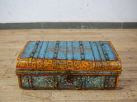 Vintage Indian Hand Painted Metal Travel Trunk Chest