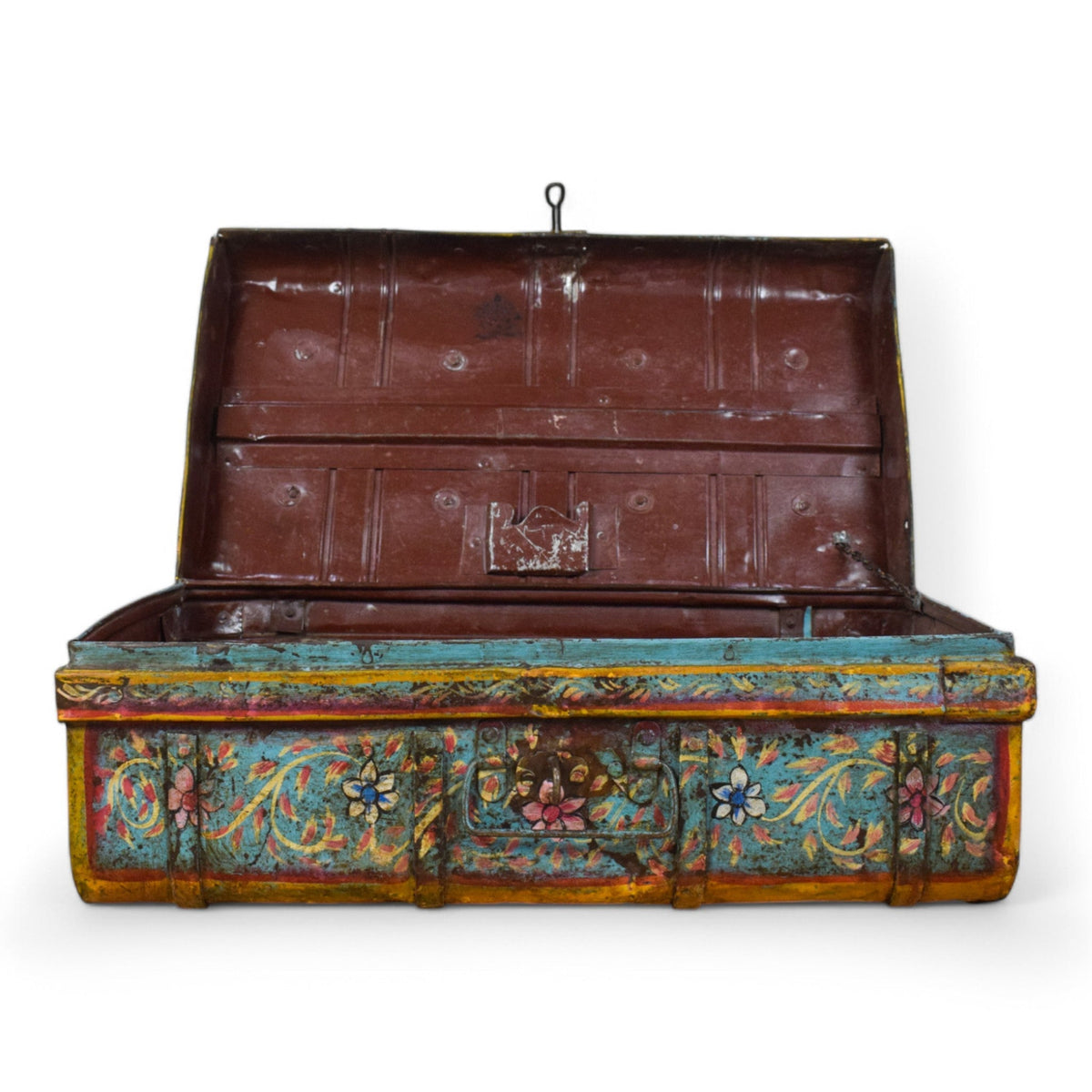 Vintage Indian Hand Painted Metal Travel Trunk Chest