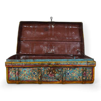 Vintage Indian Hand Painted Metal Travel Trunk Chest