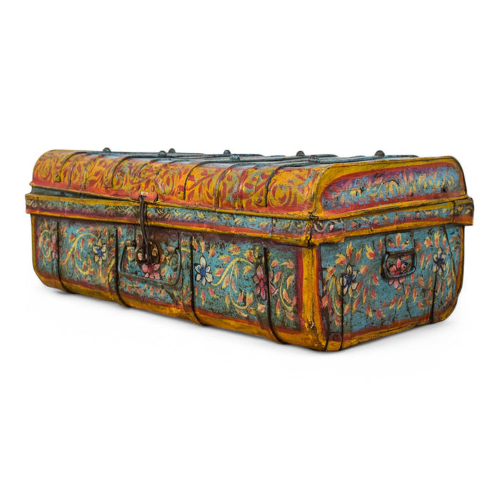 Vintage Indian Hand Painted Metal Travel Trunk Chest