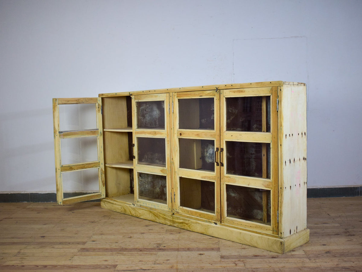 Vintage Rustic Bleached Wood Cupboard Cabinet Sideboard