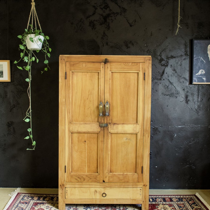Vintage Rustic Bleached Wood Housekeepers Cupboard Cabinet Storage