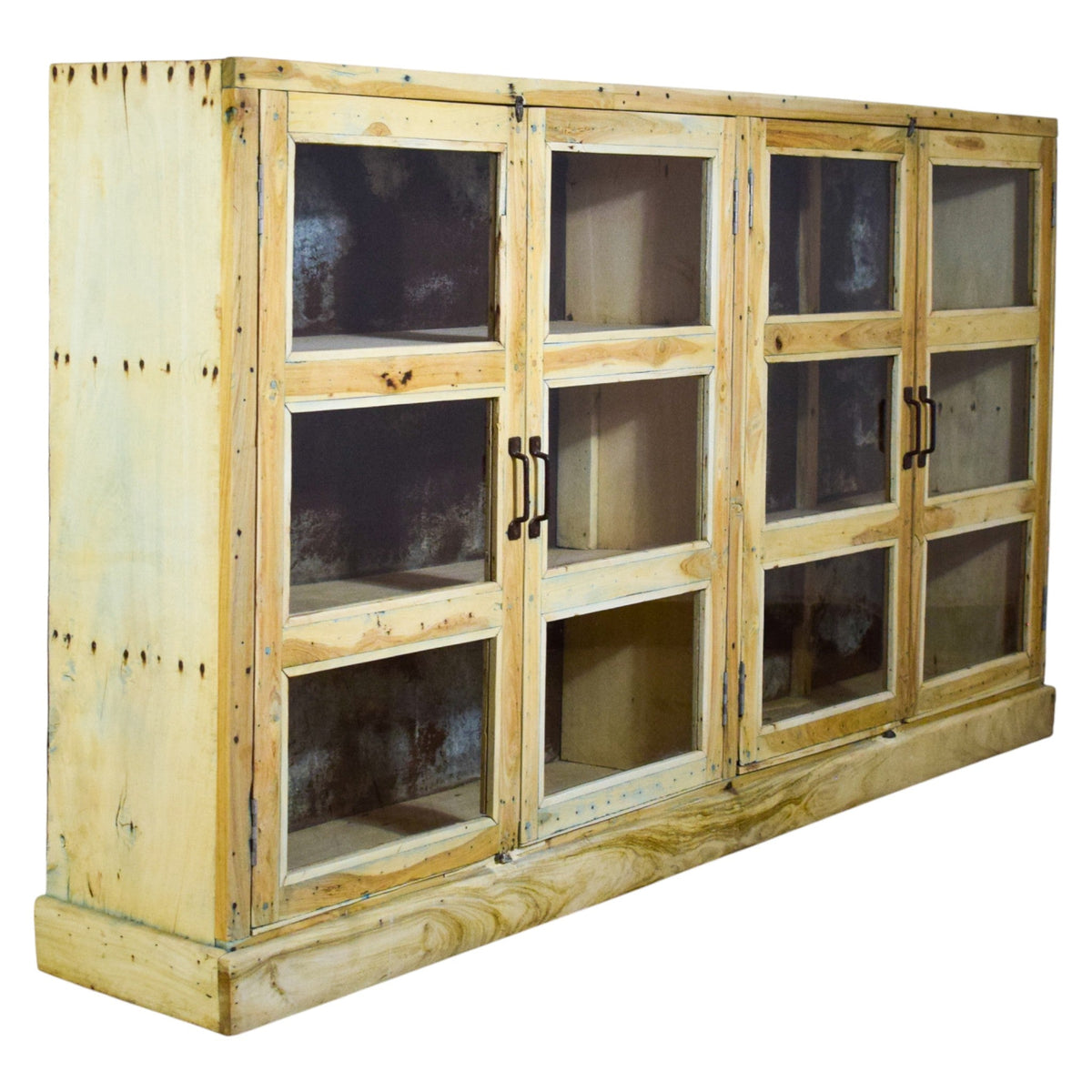 Vintage Rustic Bleached Wood Cupboard Cabinet Sideboard