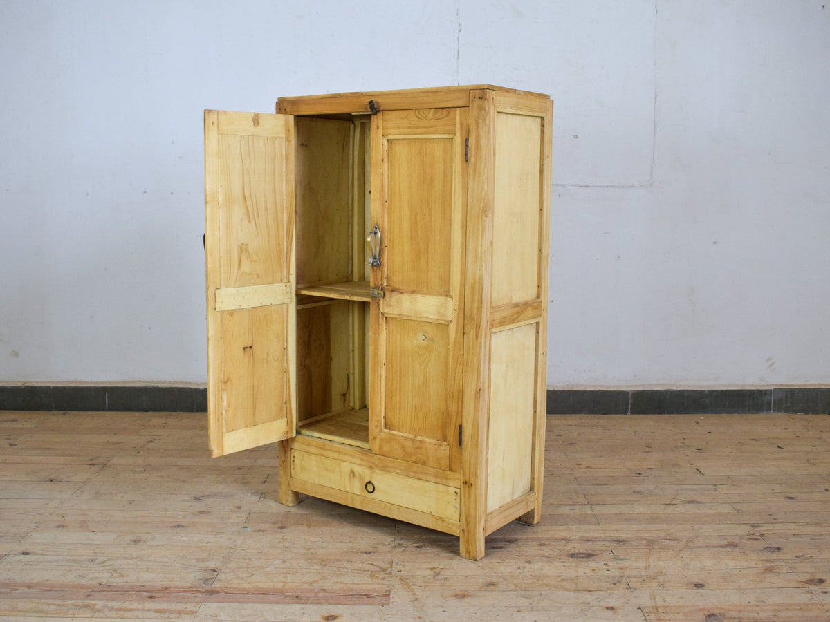 Vintage Rustic Bleached Wood Housekeepers Cupboard Cabinet Storage