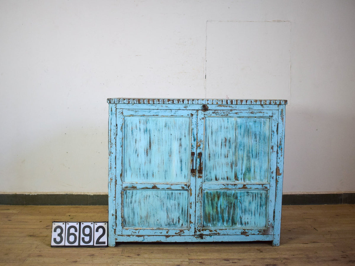 Vintage Worn Painted Rustic Cupboard Cabinet